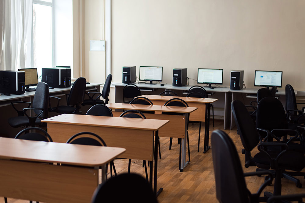 School classroom with computers